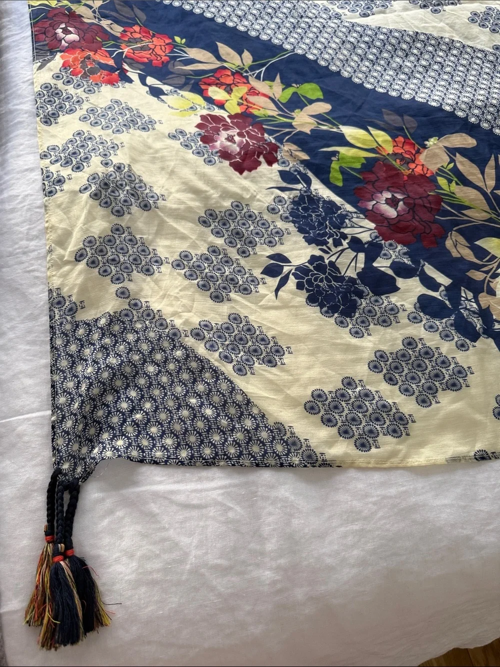 Gerard Darel Navy, Cream & Red Floral Scarf